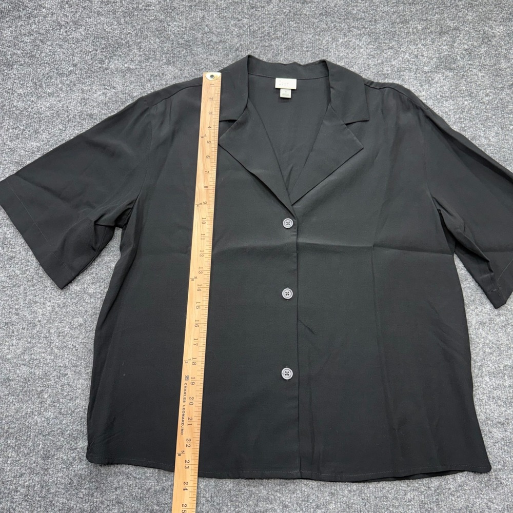 A New Day Womens Black Short Sleeve Button Down Camp Collar Blouse S Solid Rayon - Picture 2 of 8